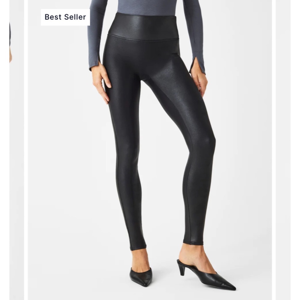 Spanx Black Faux Leather Leggings Size Large